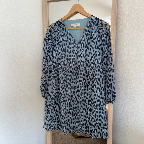 LOFT Leopard print blue dress - Picture 1 of 4